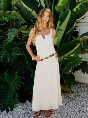 NWT | Mustard Seed | Square Neck Beaded Toggle Knit Midi Boho Dress